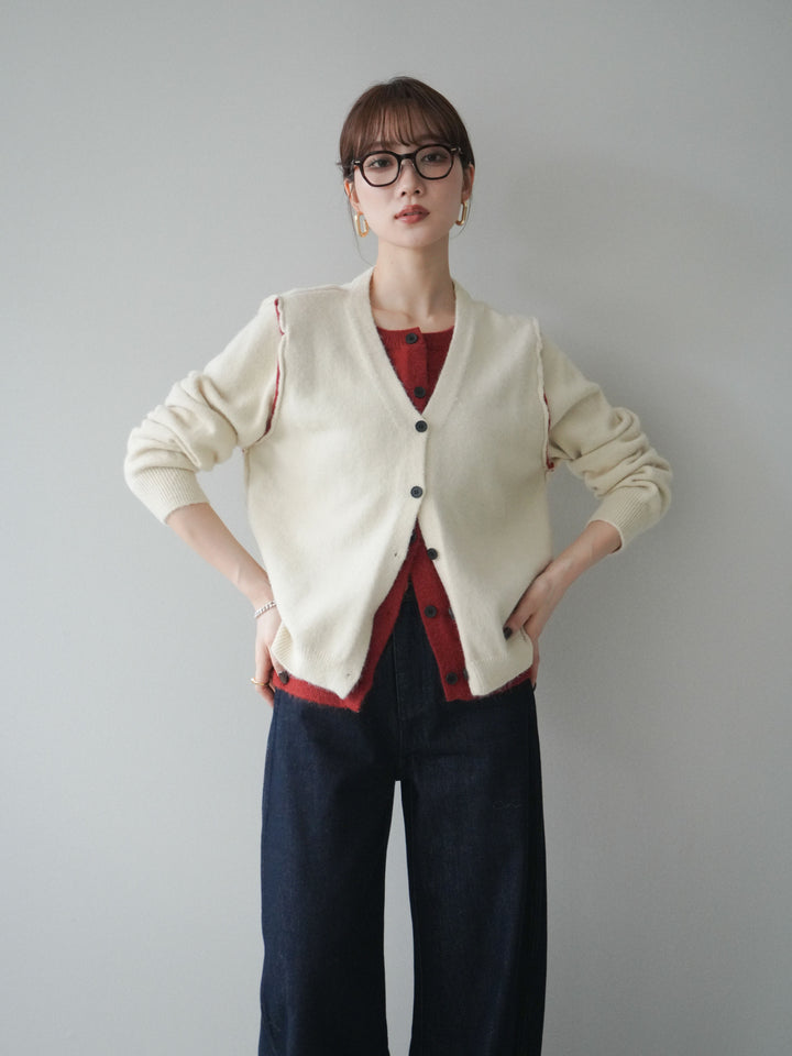 [SET]配色レイヤードニットカーディガン+選べるアクセセット(2set)