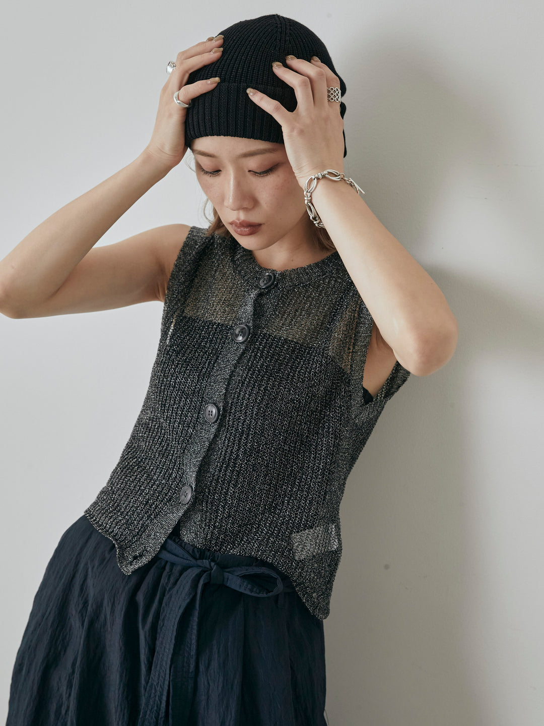 [予約]コードラメニットベスト/ブラック