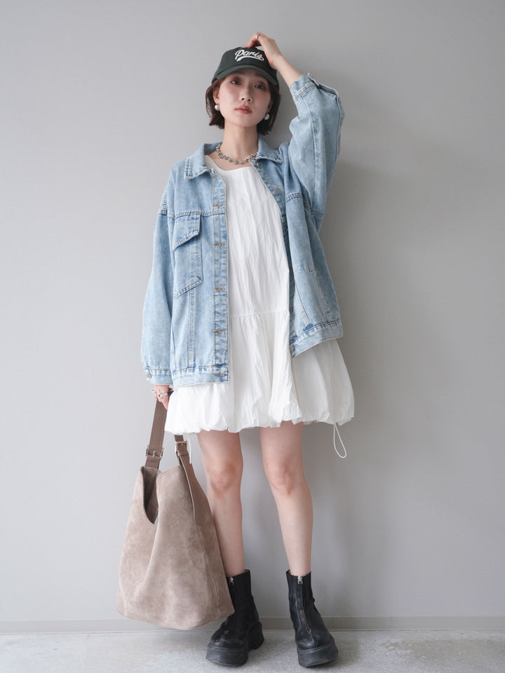 [予約]ドロストバルーンミニワンピース/white