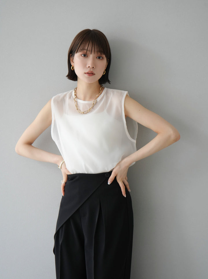 [SET] Organza sleeveless top + wrap wide pants (2set)