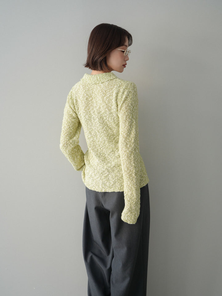 [SET]透かし編みブークレポロニットトップス+選べるアクセセット(2set)