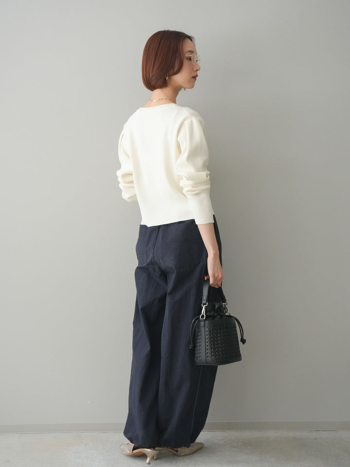 [SET]クリアボタンタックニットカーディガン+ドロストサイドラインナイロンパンツ(2set)