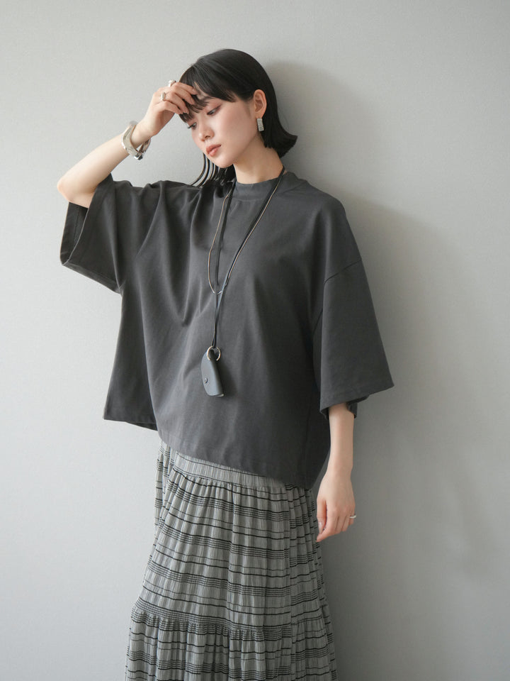 [予約]モックネックコットンルーズTシャツ/チャコール