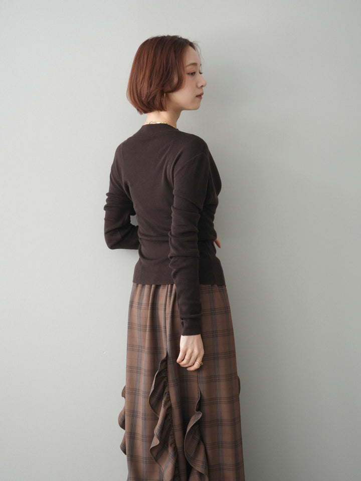 [予約]ボトルネックドレープレイヤードニットトップス/brown