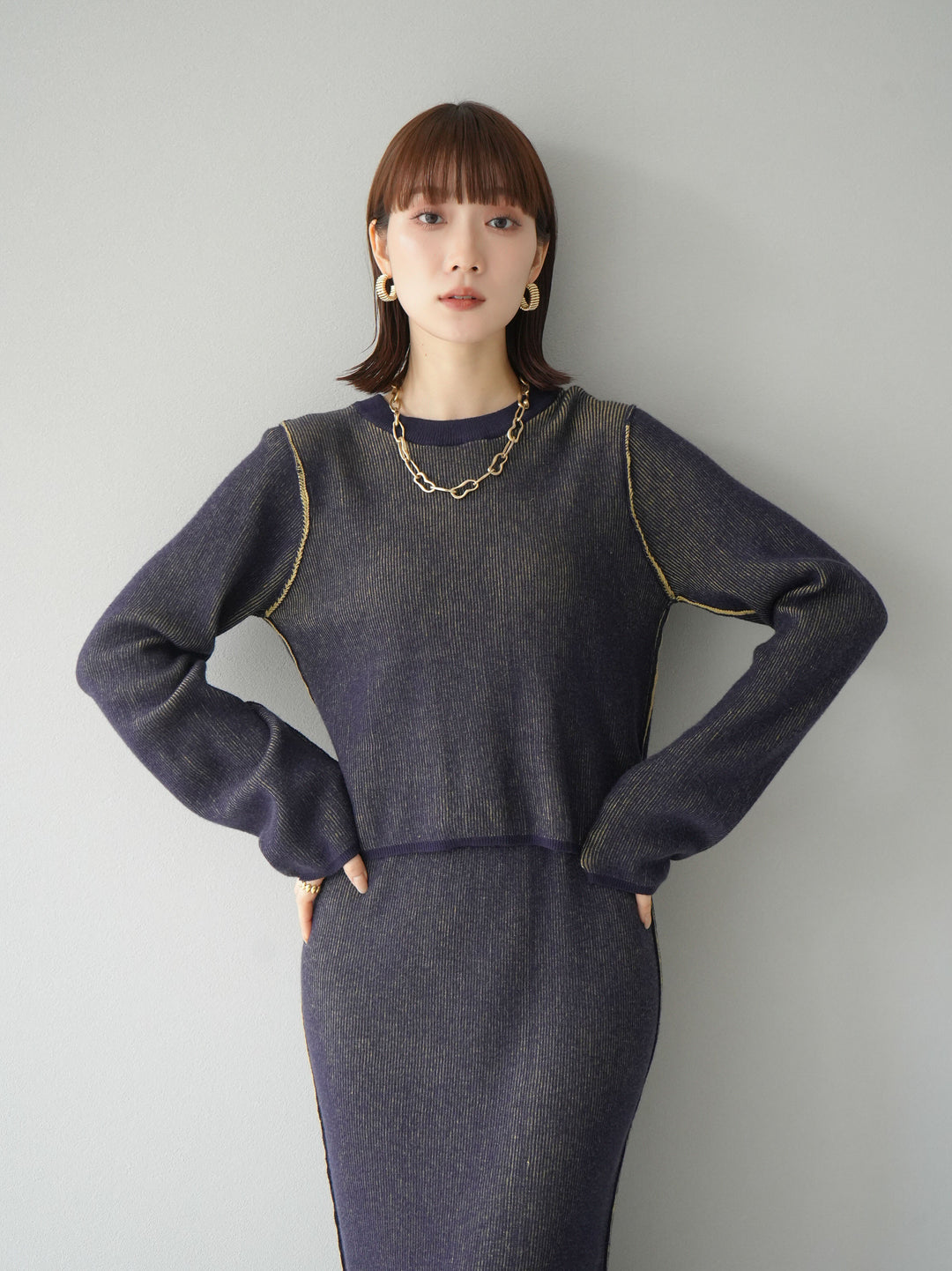 [套裝] 雙面配色羅紋針織套頭衫 + 可選飾品套裝（2 套）