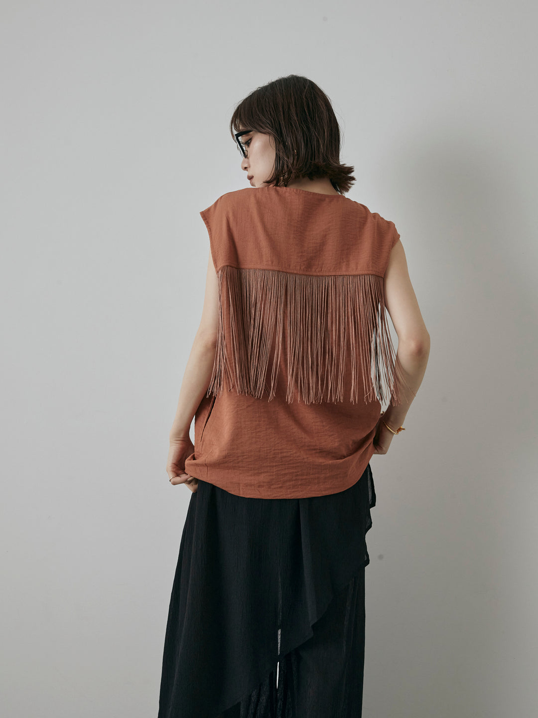 【預購】流蘇無袖上衣/摩卡色