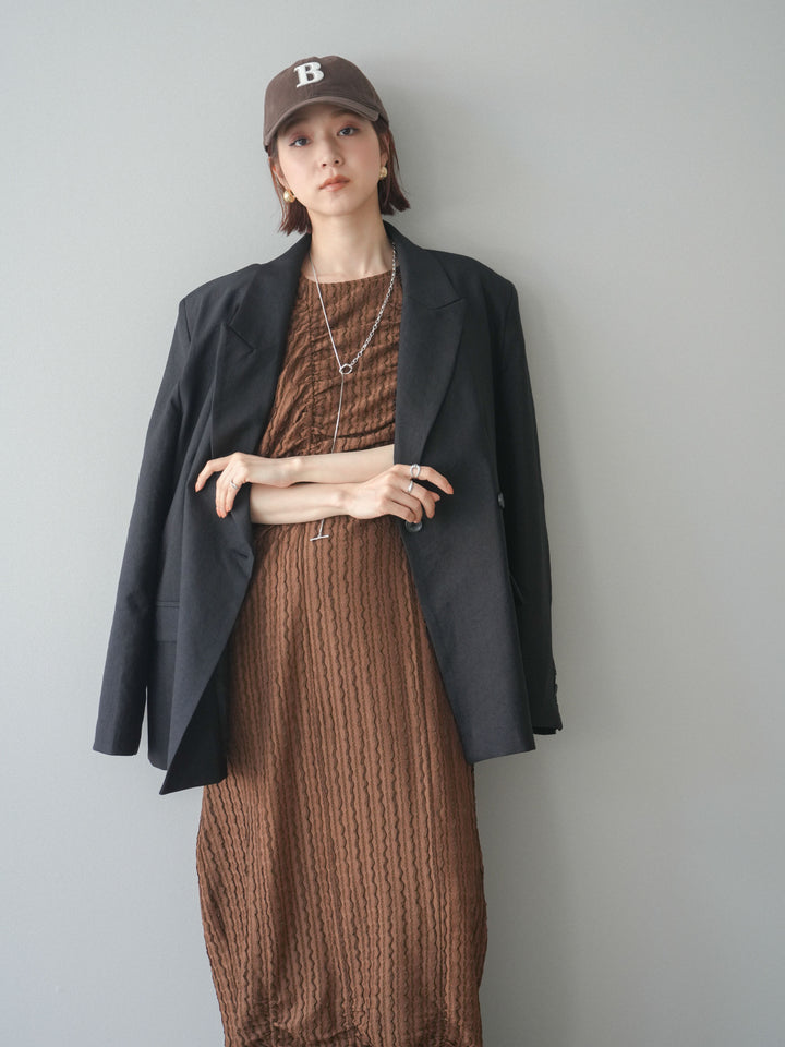 [SET]シャーリングジャガードノースリーブワンピース+エフォートレステイラードジャケット(2set)