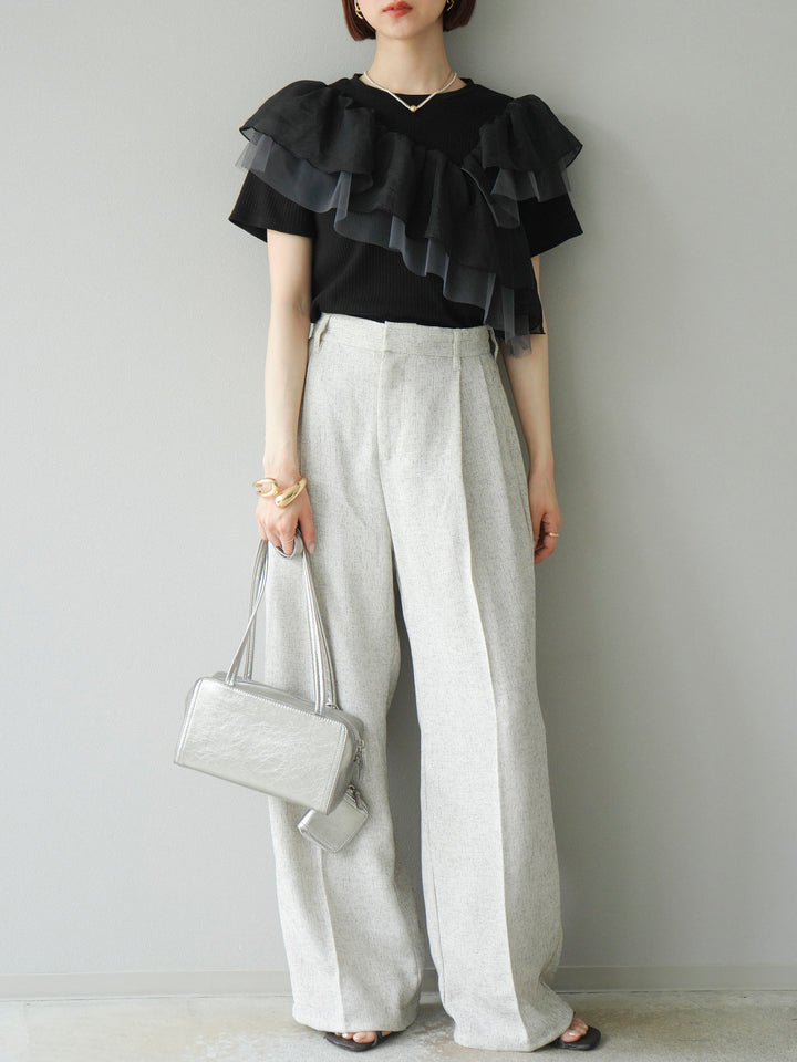 [予約]アシメフリルドッキングカットソー/ブラック