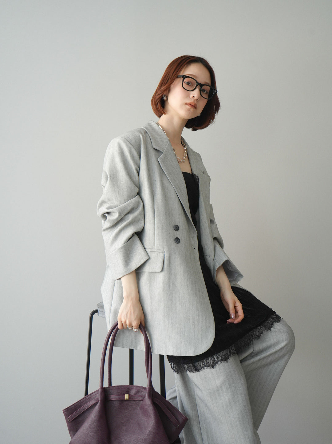 [予約]ダブルボタンヘリンボーンジャケット/lightgray