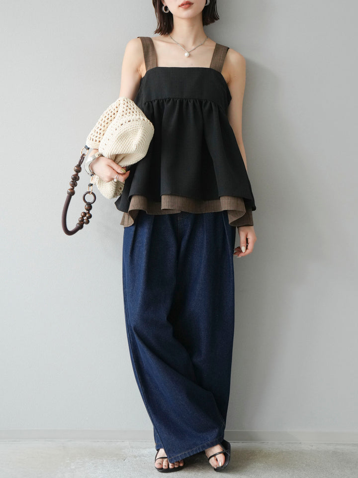 [予約]ダブルタックワイドデニムパンツ/インディゴ