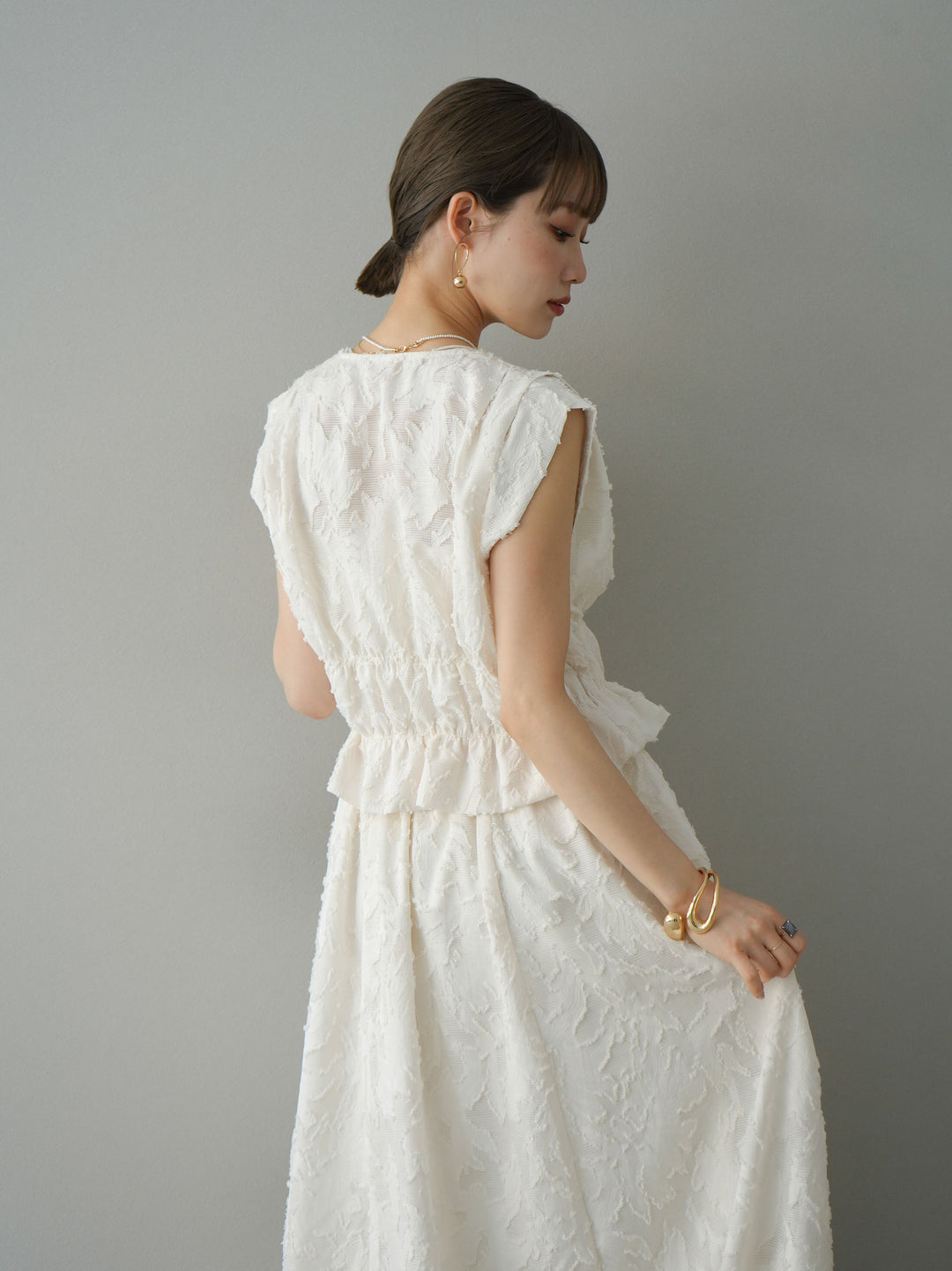 [予約]シアージャガードシャーリングブラウス/アイボリー