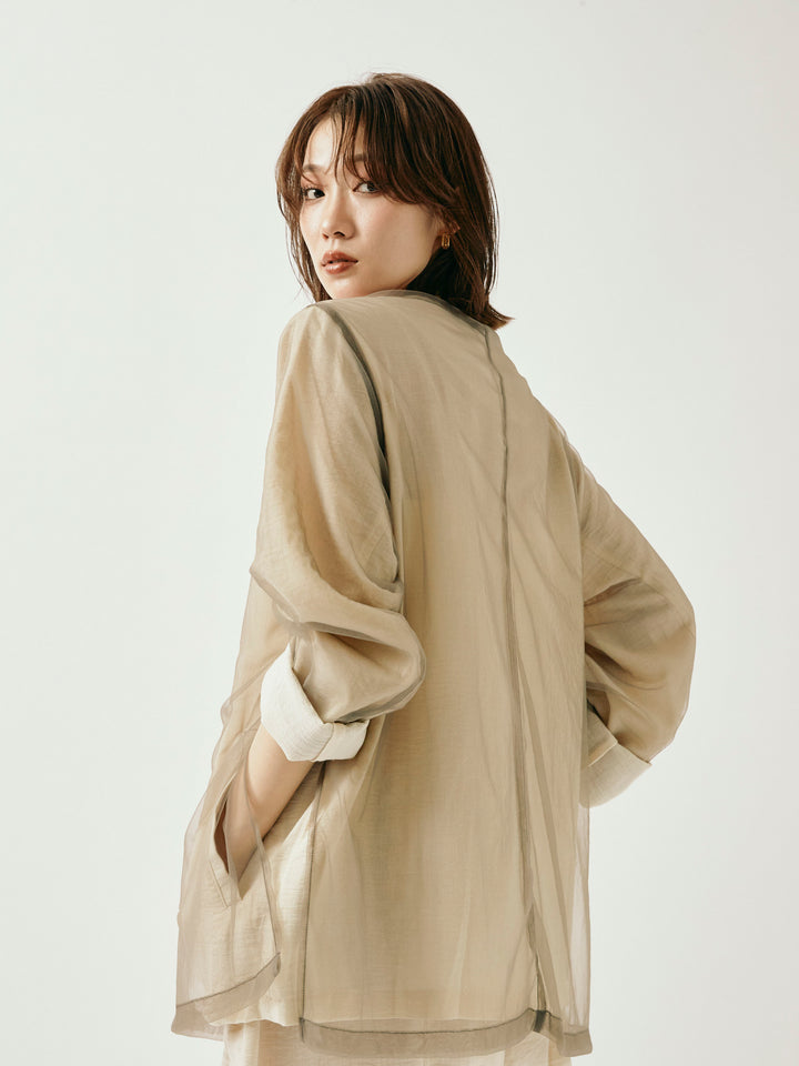 [予約]チュールレイヤードVジャケット/アイボリー