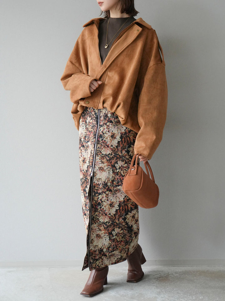 [予約]ゴブランフロントジップタイトスカート/ベージュ