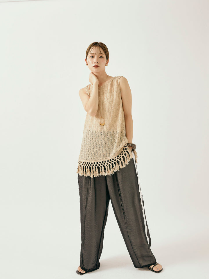 [予約]オーガンジーレイヤードサイドラインパンツ/ブラック