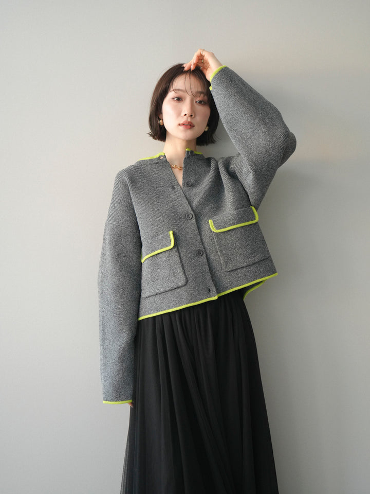 [SET]ポリエステル配色ニットカーディガン+ポリエステル配色ニットカーディガン(2set)