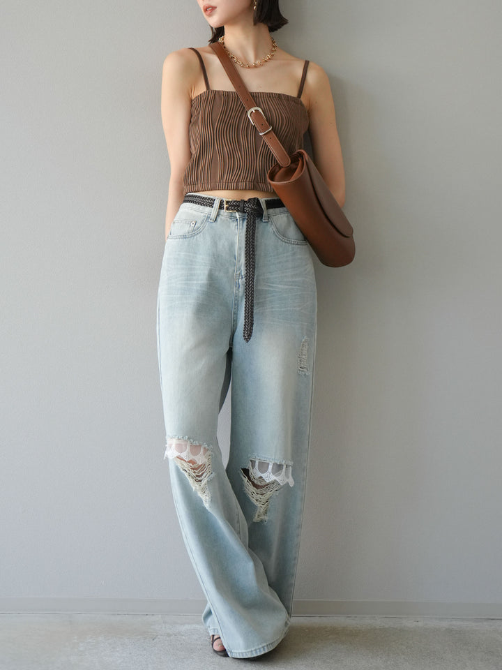 [SET]ウェーブパイピングカップ付ベアキャミソール+ウェーブパイピングカップ付ベアキャミソール(2set)