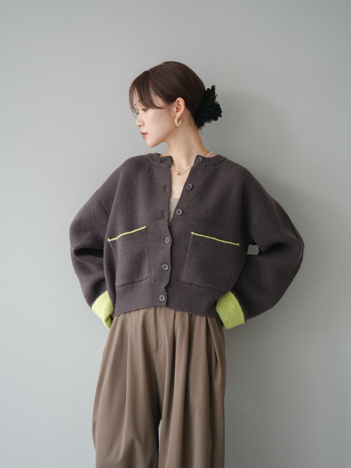 【SET】雙色針織開襟衫+褶襉設計寬褲（2套）