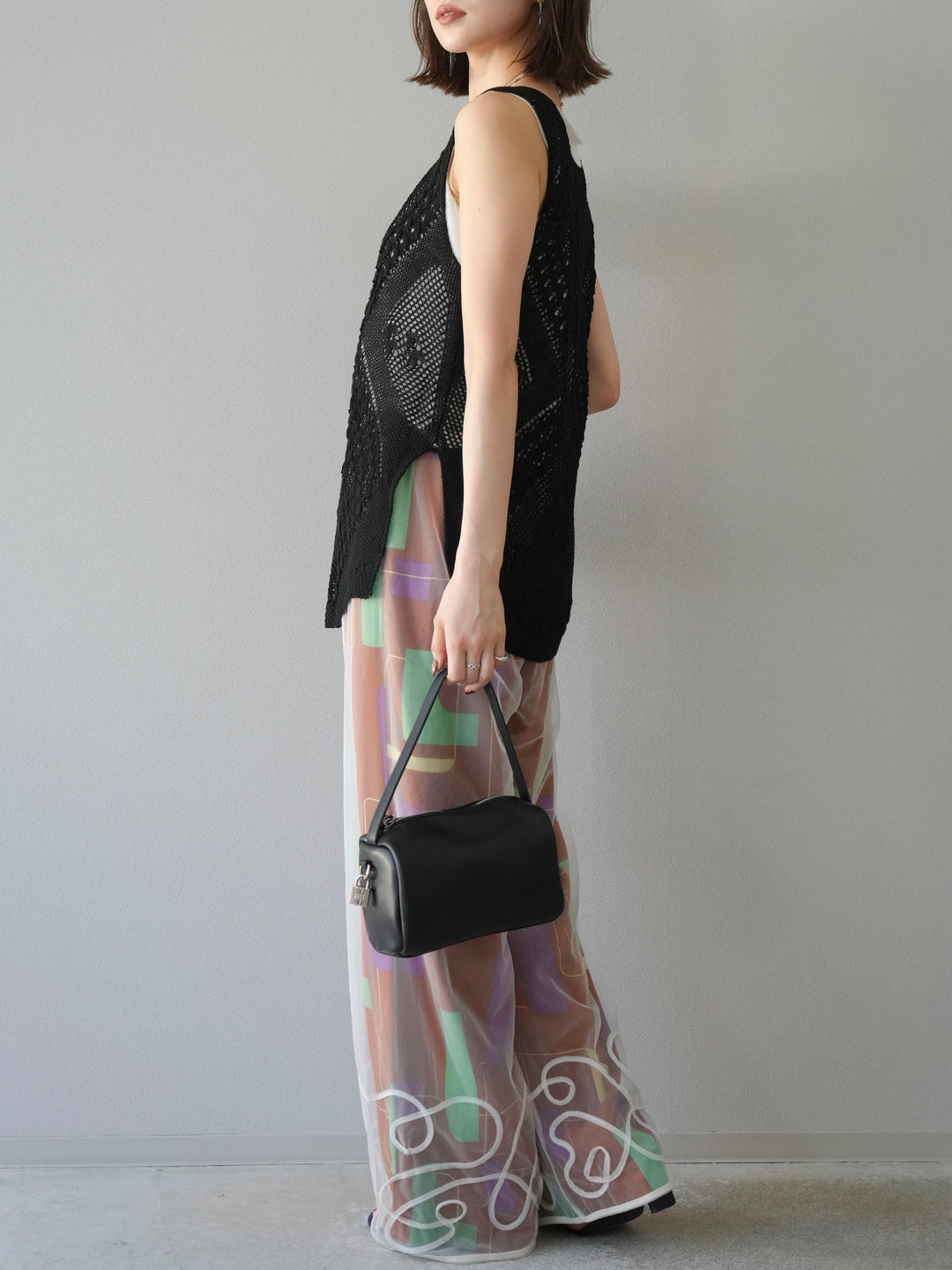 [予約]レーヨンフレックススラブレトロ柄ストレートパンツ/ブラウン