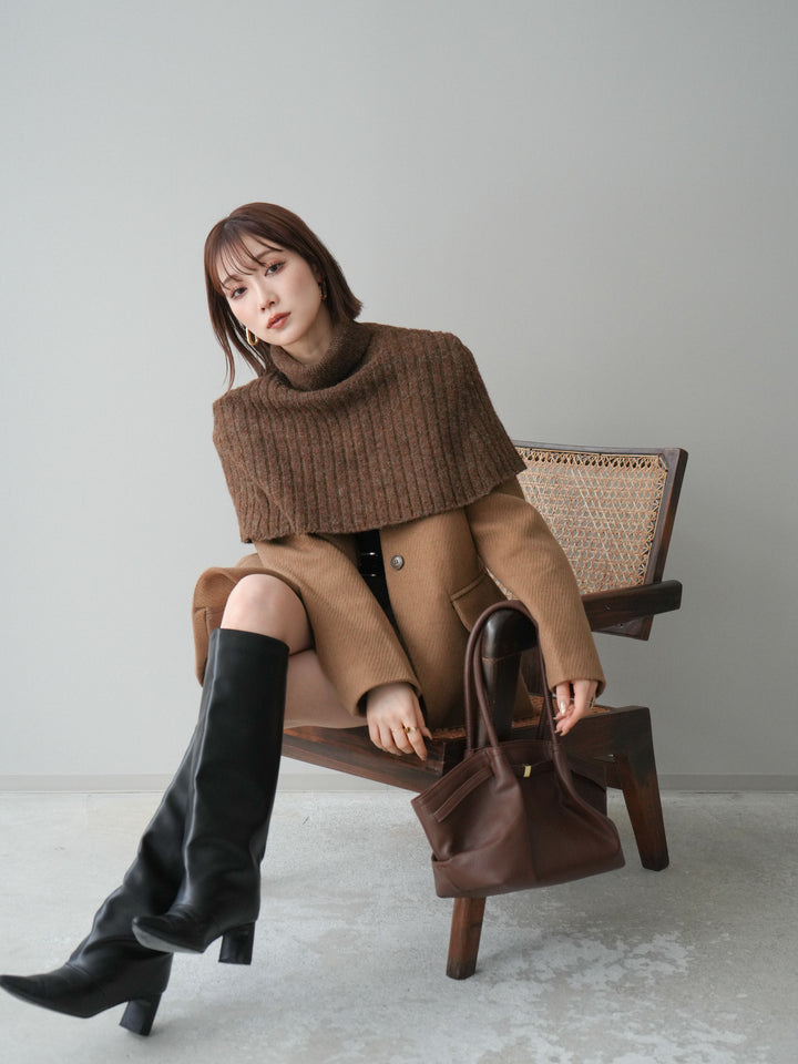 [20%オフ]ケープ付ノーカラージャケット/brown