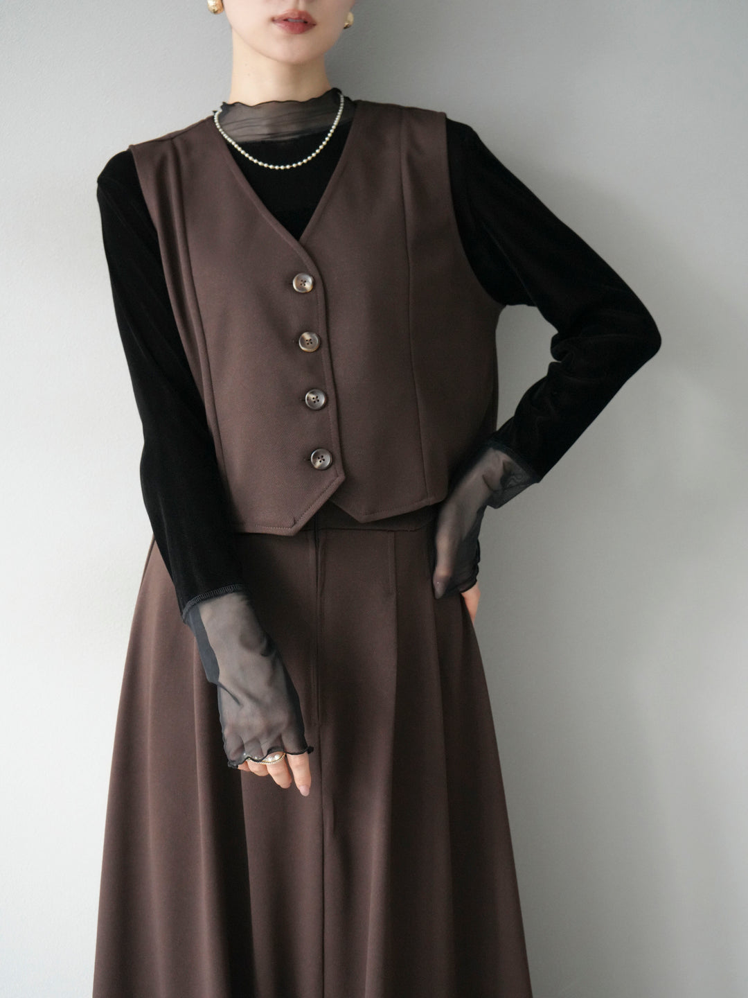 [予約]ポンチノーカラーベスト/ブラウン