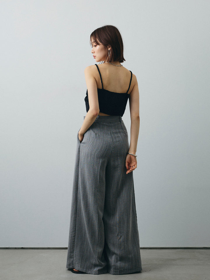 [SET]リネンライクカシュクールデザインビスチェ+リネンライクウエストリボンワイドパンツ(2set)