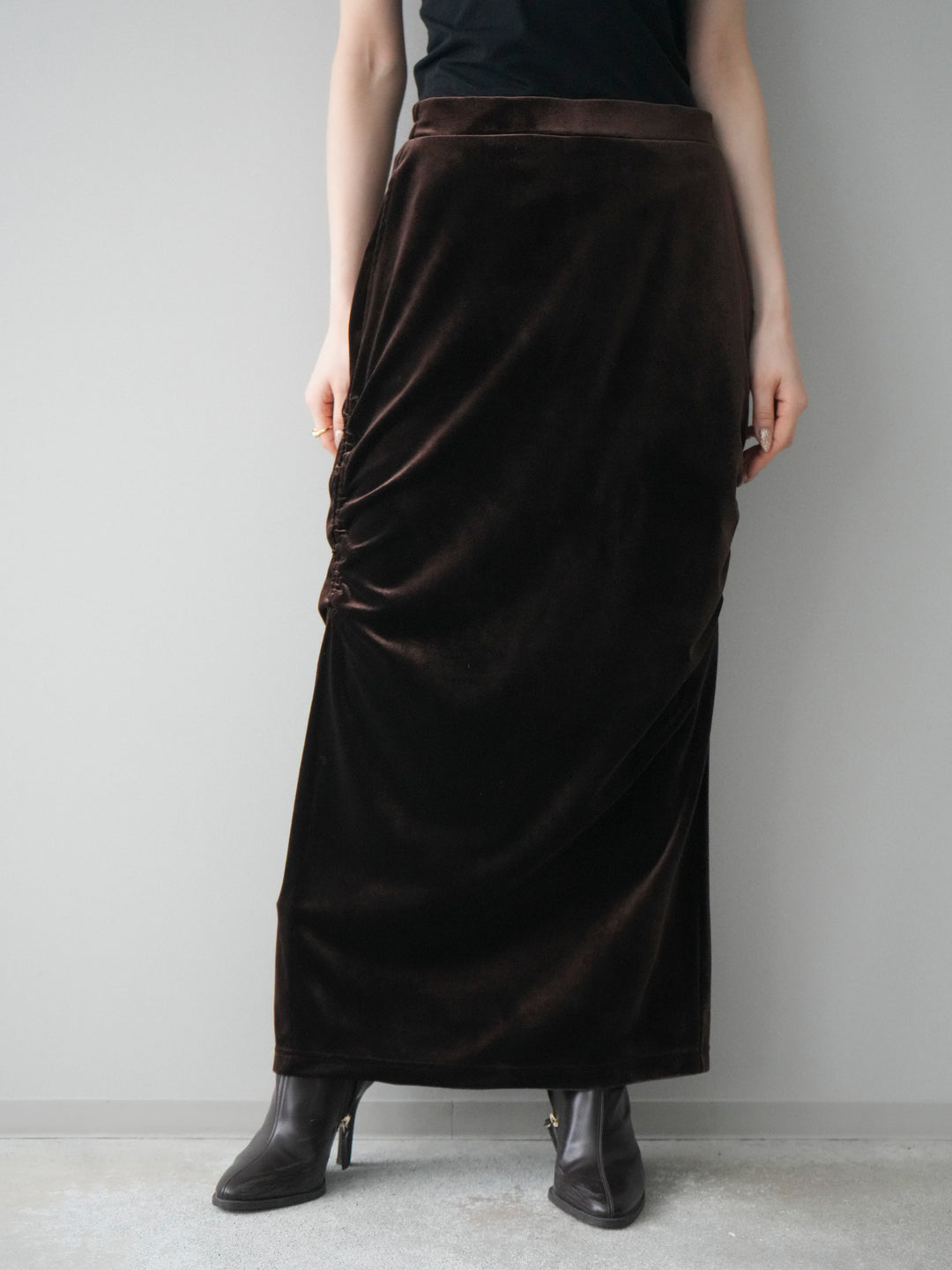 [予約]ギャザーベロアスカート/brown