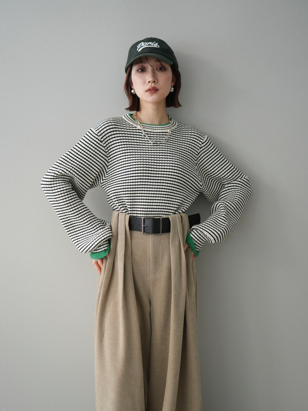 [SET]ラメ異素材ボーダーリブニットプルオーバー+ラメ異素材ボーダーリブニットプルオーバー(2set)