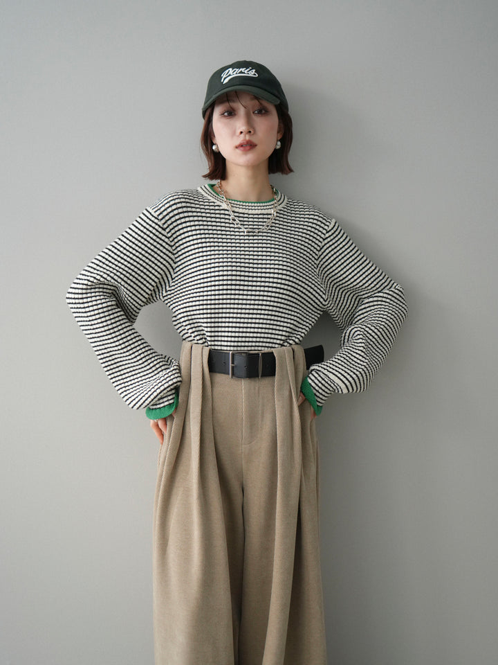 [SET]ラメ異素材ボーダーリブニットプルオーバー+ラメ異素材ボーダーリブニットプルオーバー(2set)