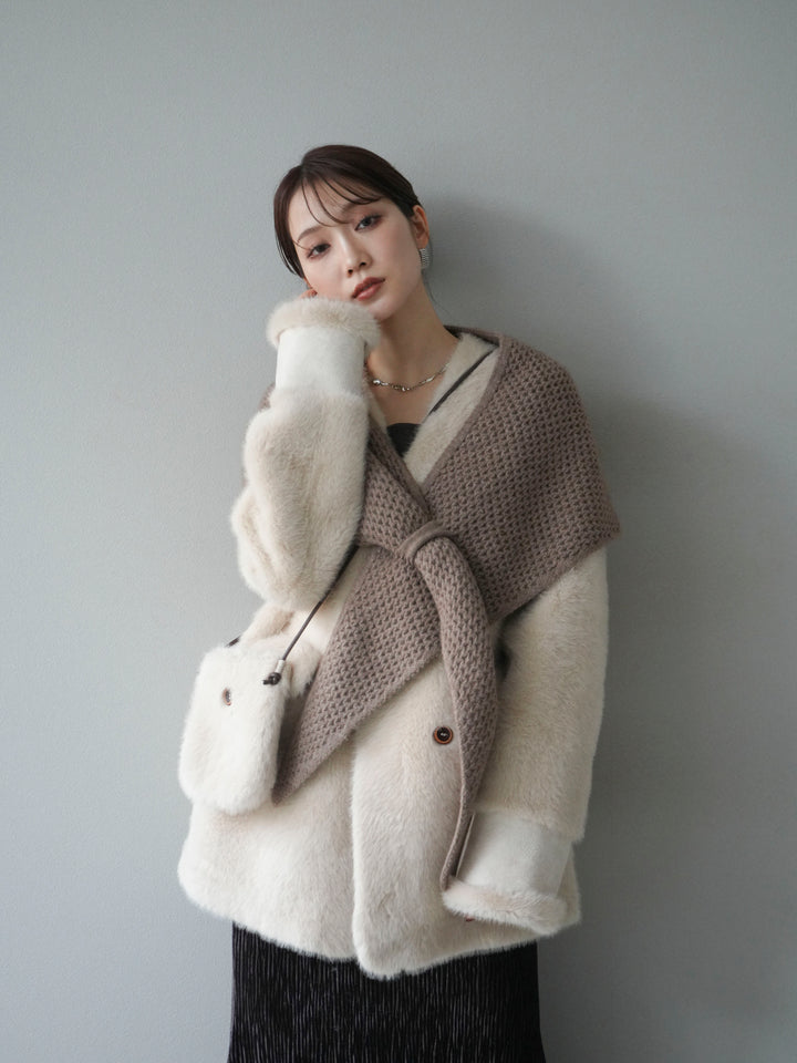 [予約]バッグ付エコファーノーカラーコート/beige