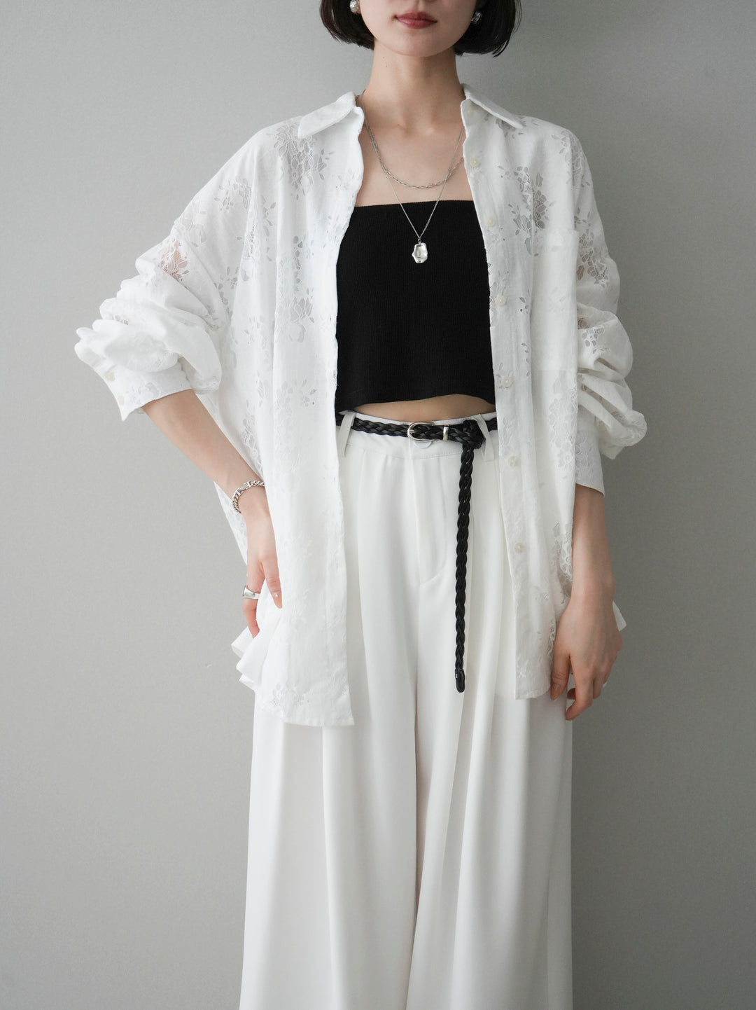 [SET]ジャガードレースオーバーシャツ+選べるアクセセット(2set)