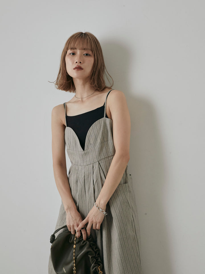 【預購】人字紋條紋工裝褲/米白色