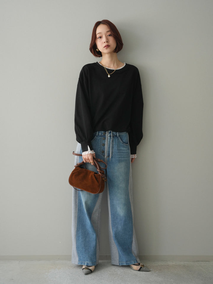 [予約]袖レースカットバルーンプルオーバー/black