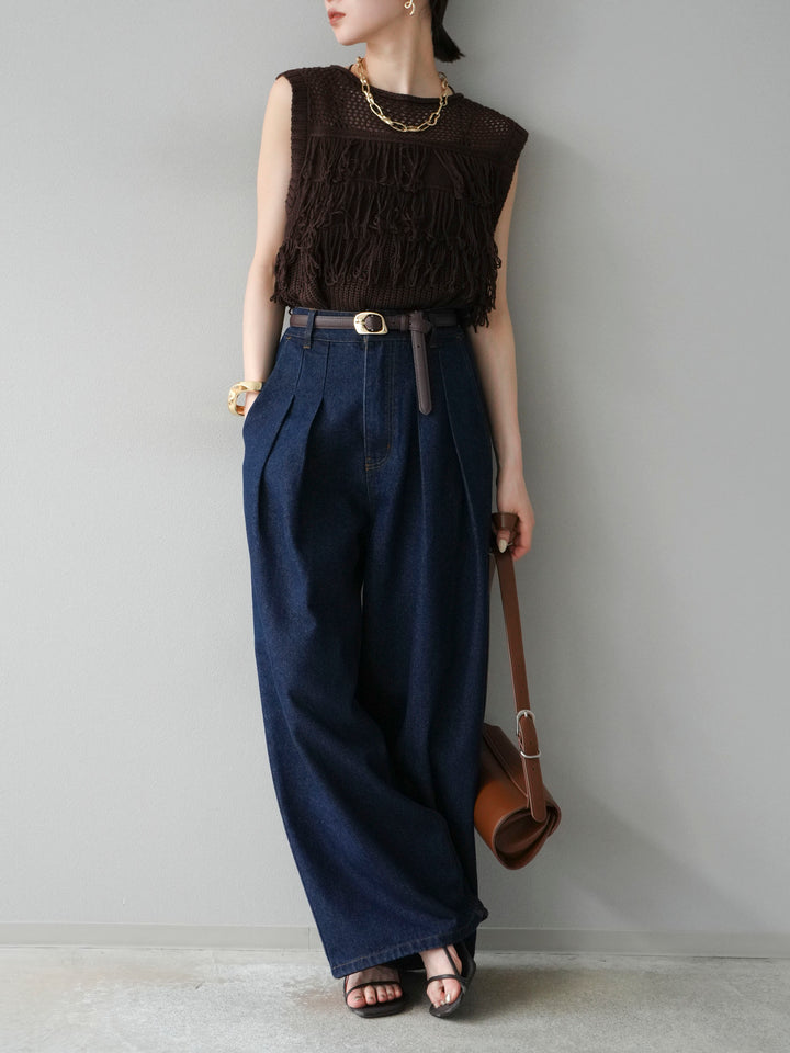 【預購】鏤空流蘇針織上衣/棕色