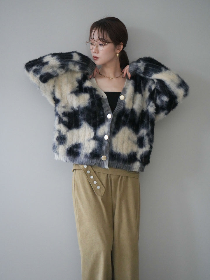 [予約]ニュアンス柄シャギーニットカーディガン/khaki