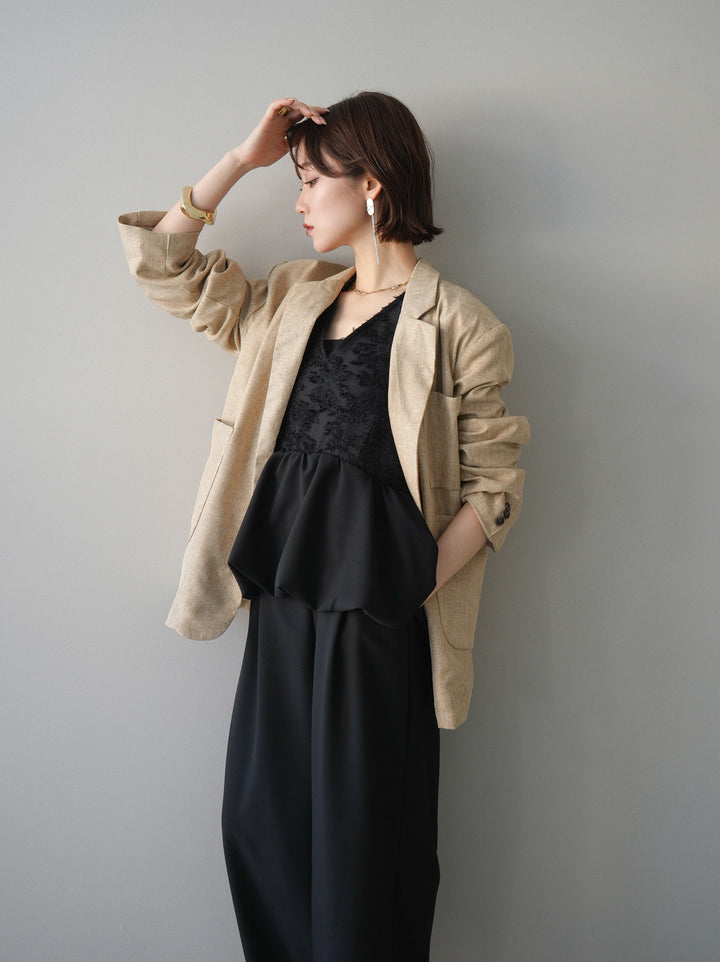 [SET]ジャガードレースぺプラムドッキングサロペット+選べるアクセセット(2set)