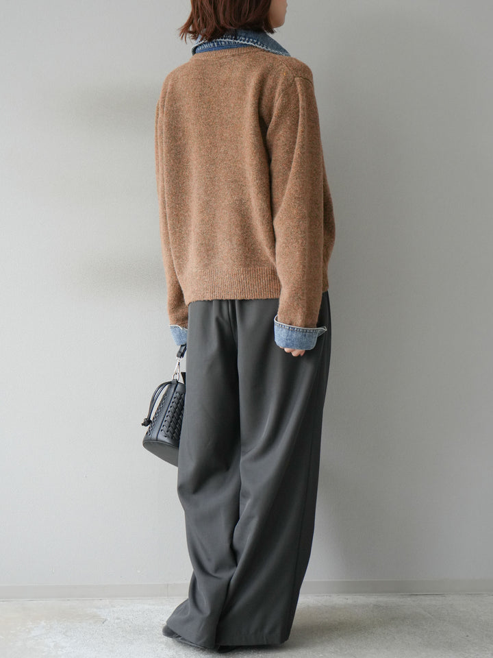 [SET]デニム襟ボタンニットカーディガン+エステルタックワイドパンツ(2set)