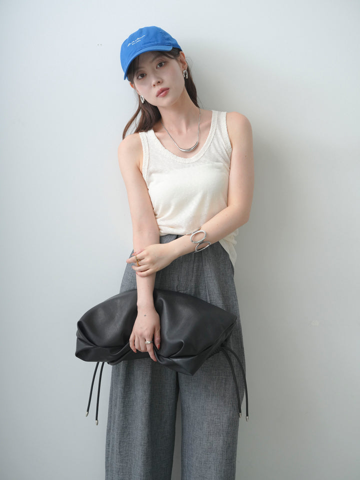 [SET]バックレースタンクトップ+リネンライクベルトループワイドパンツ(2set)