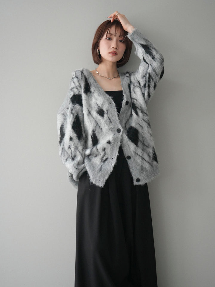 [予約]アーガイル柄シャギーニットカーディガン/gray