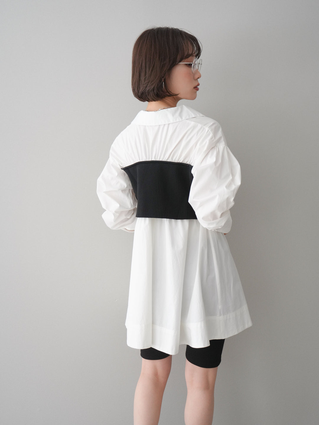 [予約]ニットビスチェドッキングフレアシャツチュニック/offwhite