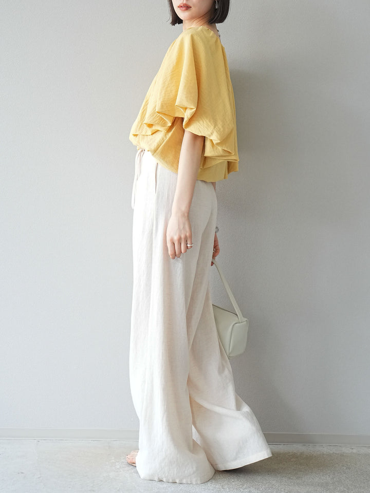 【預購】仿亞麻雙褶設計寬褲/象牙白