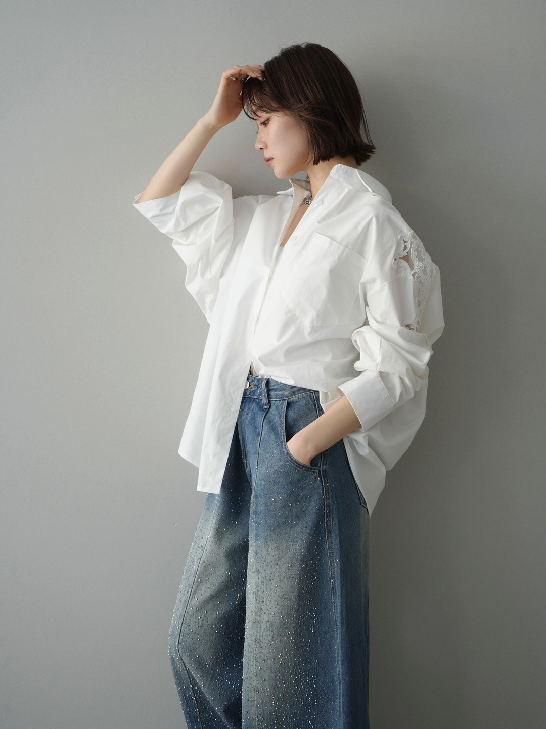 [SET]アームレースブロードシャツ+選べるアクセセット(2set)