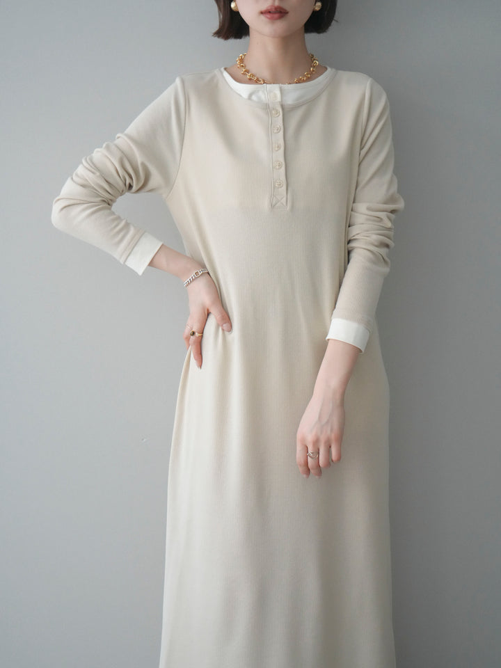 [SET]配色レイヤードヘンリーネックカットリブワンピース+配色レイヤードヘンリーネックカットリブワンピース(2set)