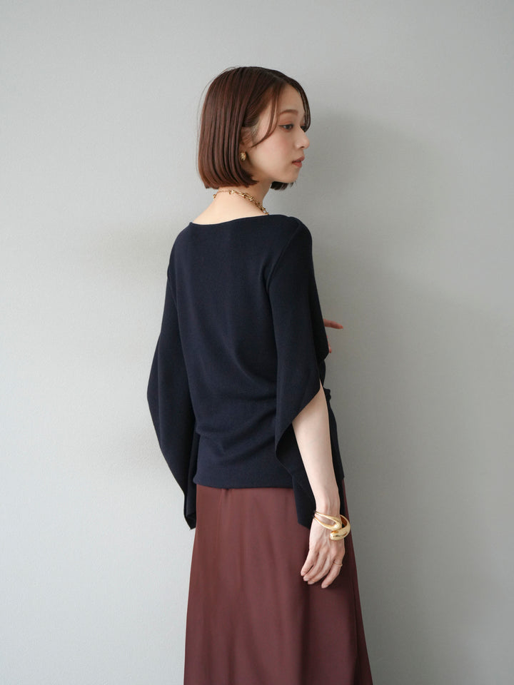 [予約]マントデザインスリットドルマンニット/ネイビー
