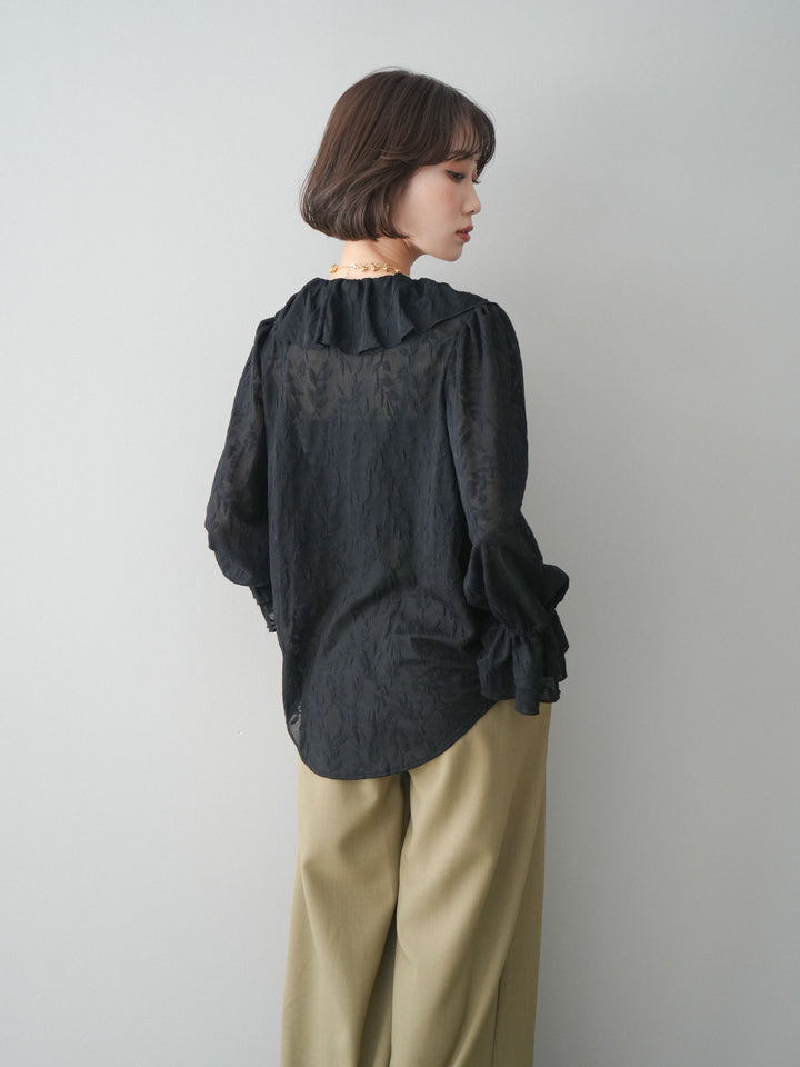 [予約]ラッフルレーススリットブラウス/black