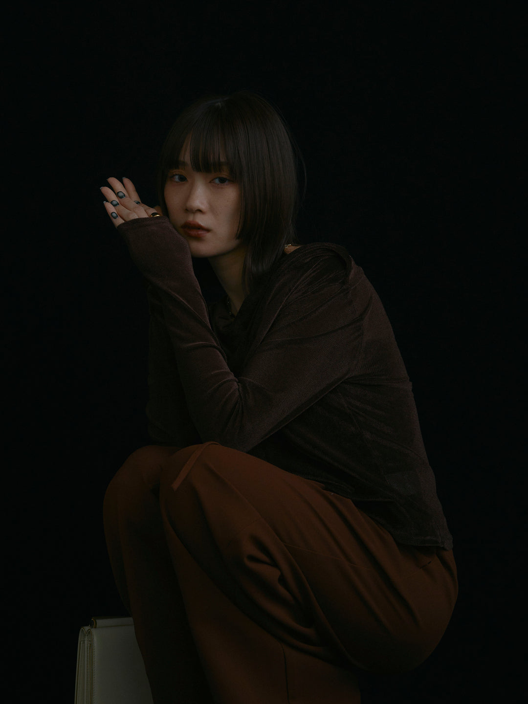 [予約]シアーベロアタックデザイントップス/ブラウン