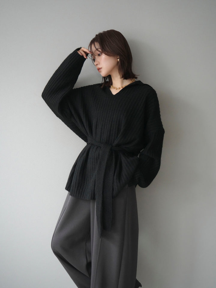 [予約]ワイドリブポロニットプルオーバー/black