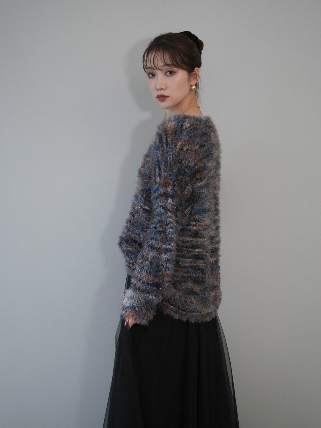 [予約]ミックスシャギールーズニットプルオーバー/blue