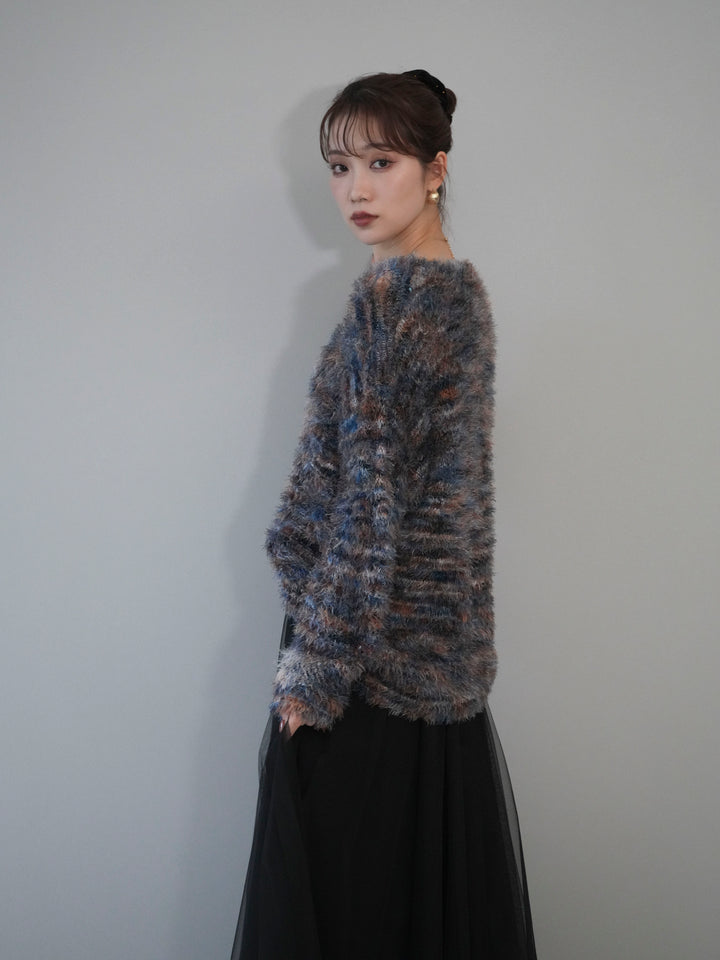 [予約]ミックスシャギールーズニットプルオーバー/blue