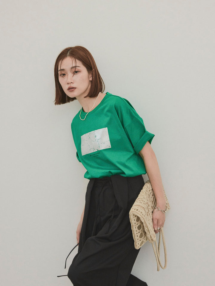 [予約]箔プリントドライタッチコットンTEE /グリーン