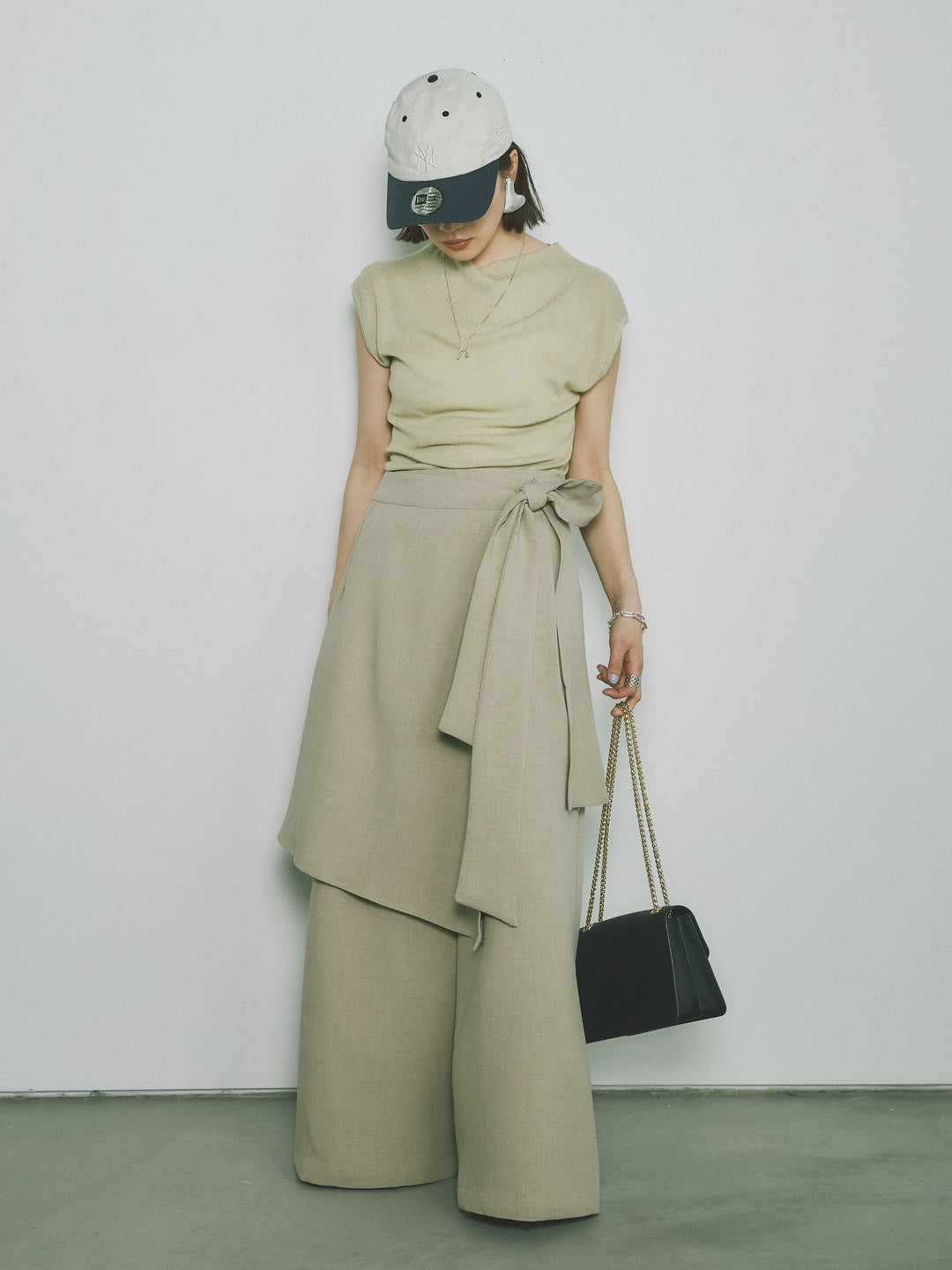 [予約]プチネックノースリーブリブニットトップス/ピスタチオ